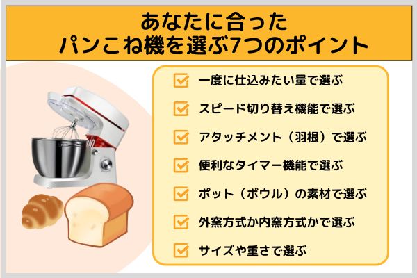 あなたに合ったパンこね機を選ぶ7つのポイント