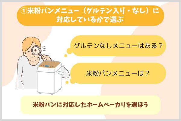 米粉パンメニュー（グルテン入り・なし）に対応しているかで選ぶ