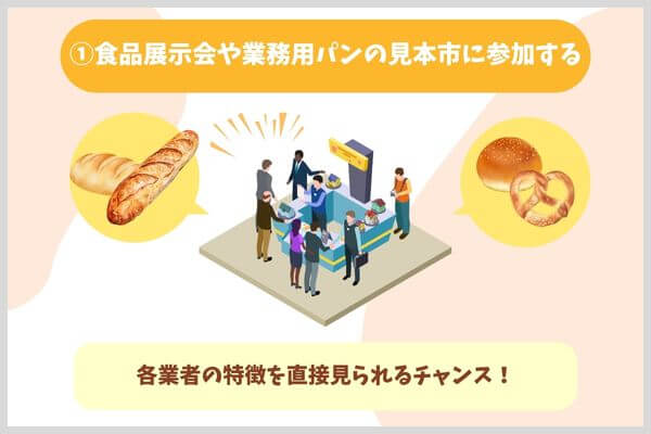 ①食品展示会や業務用パンの見本市に参加する