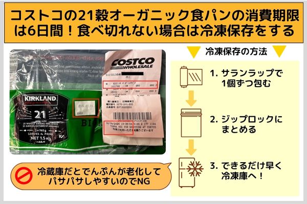 コストコの21穀オーガニック食パンの消費期限は6日間！食べ切れない場合は冷凍保存をする